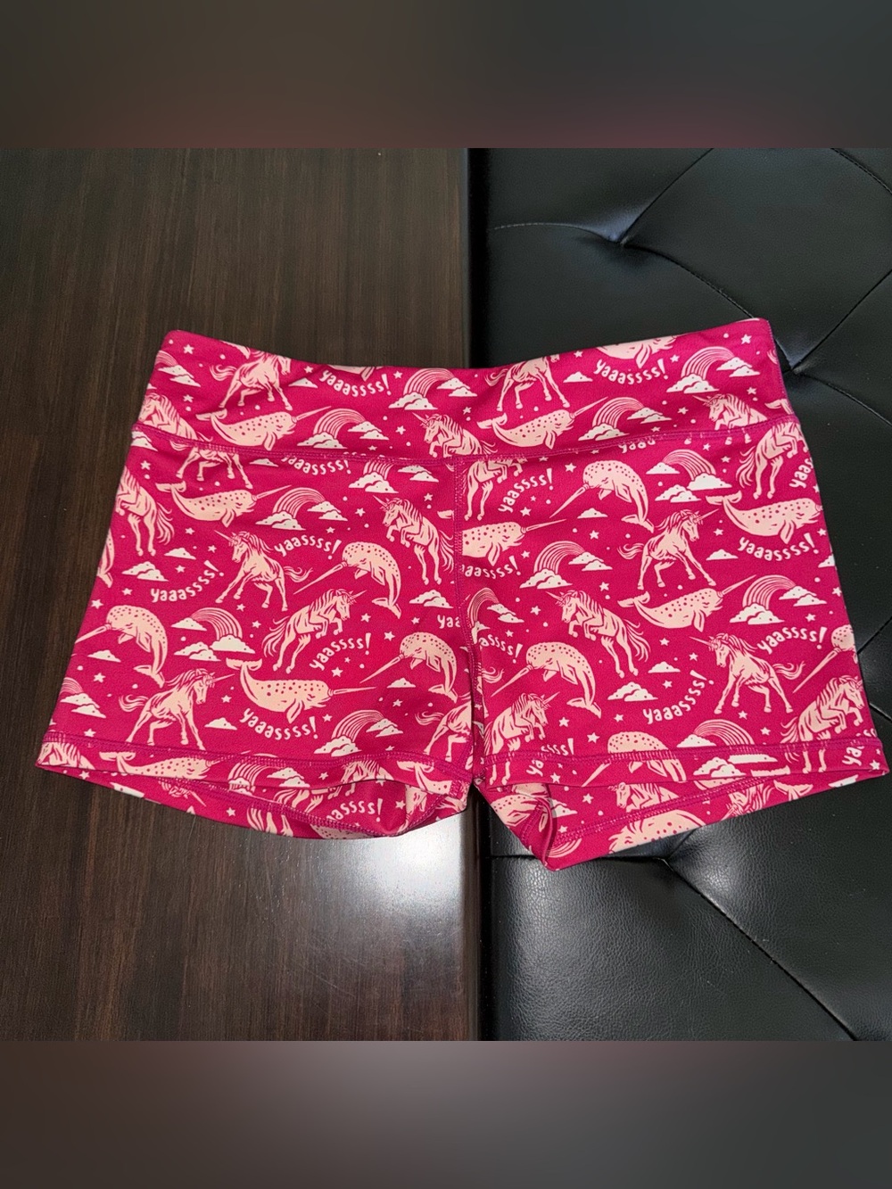 IAB MFG Unicorn & Narwhals “Yaassss” compression training shorts. Hot Pink